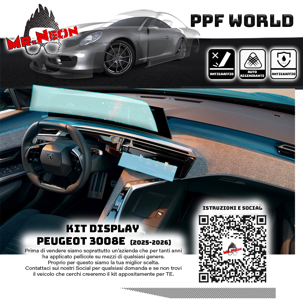 Kit Pellicola Protettiva Display compatibile con Peugeot 3008e 2025–2026 – PPF Pretagliato