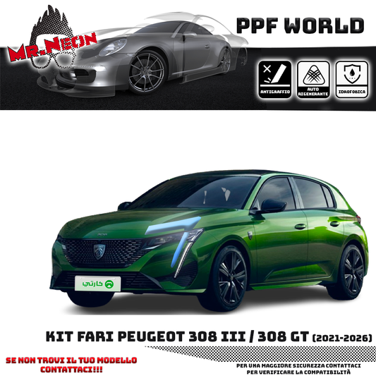 Kit Pellicola Protettiva Fari Peugeot 308 III / 308 GT (2021–oggi) – PPF Trasparente o Fotocromatico Pretagliato