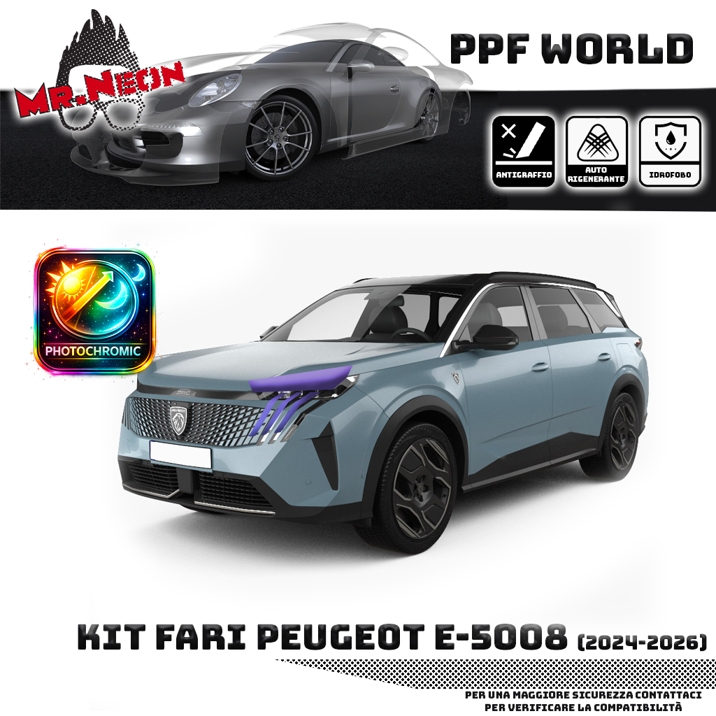 Kit Pellicola Protettiva Fari Peugeot 5008 2024-2026 – PPF Trasparente o Fotocromatico Pretagliato