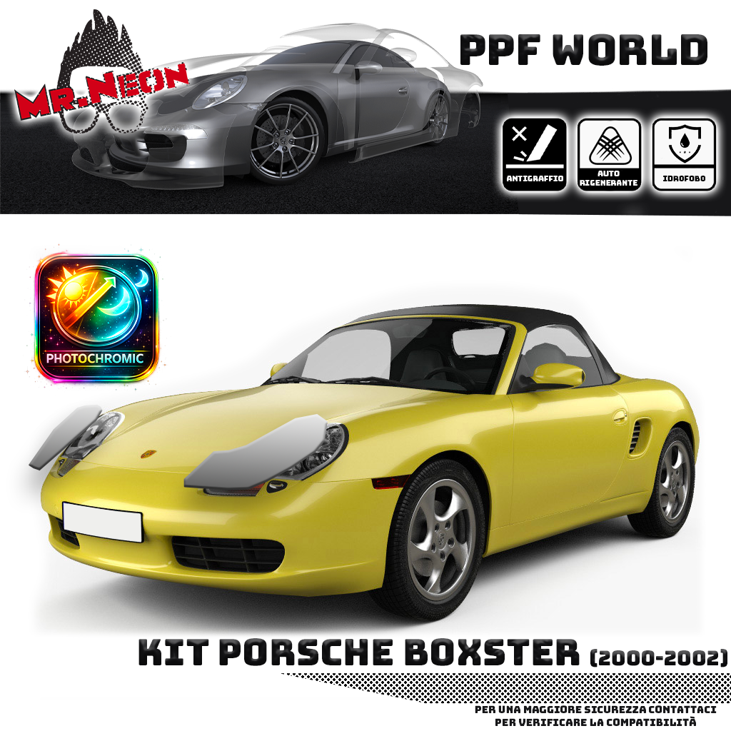 Kit Pellicola Protettiva Fari Porsche Boxster 986 2000-2002 – PPF Trasparente o Fotocromatico Pretagliato