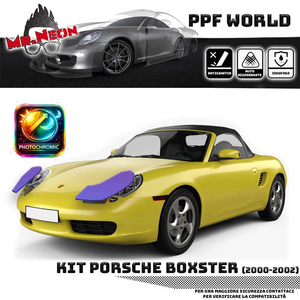 Kit Pellicola Protettiva Fari Porsche Boxster 986 2000-2002 – PPF Trasparente o Fotocromatico Pretagliato