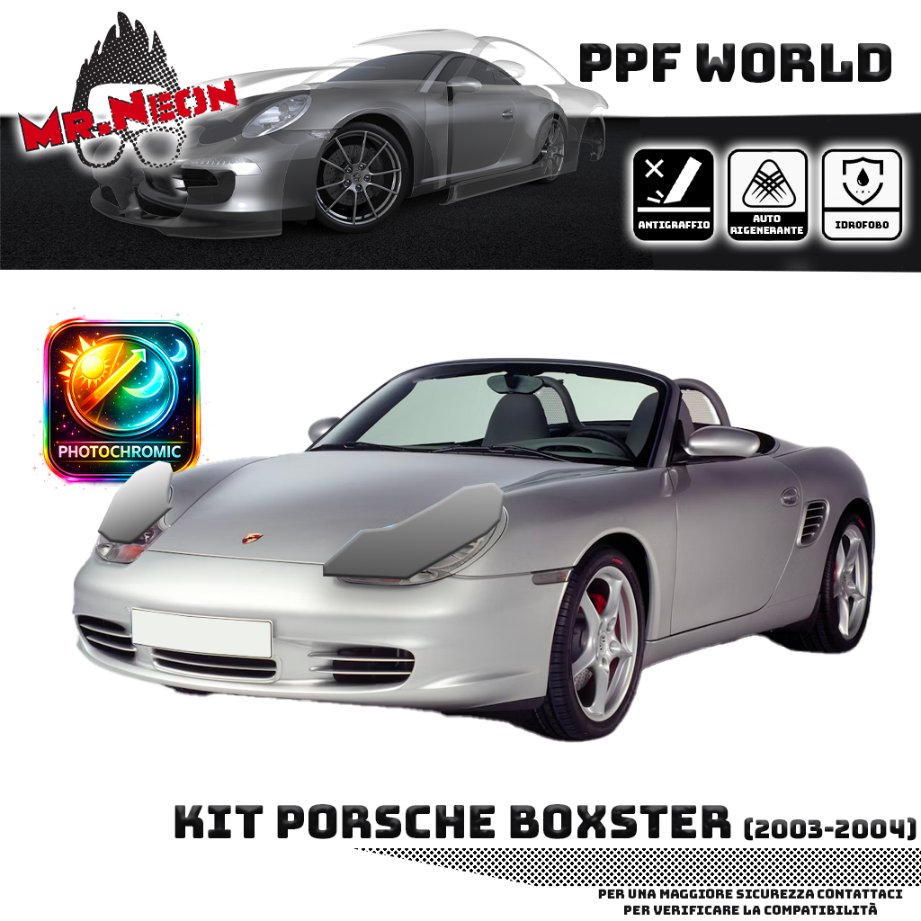 Kit Pellicola Protettiva Fari Porsche Boxster 986 2003-2004 – PPF Trasparente o Fotocromatico Pretagliato