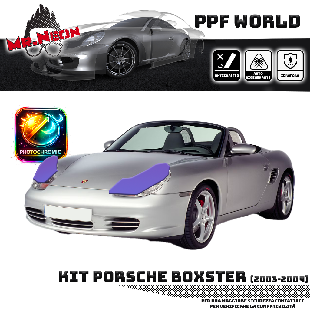 Kit Pellicola Protettiva Fari Porsche Boxster 986 2003-2004 – PPF Trasparente o Fotocromatico Pretagliato