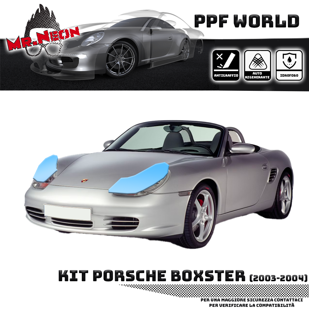 Kit Pellicola Protettiva Fari Porsche Boxster 986 2003-2004 – PPF Trasparente o Fotocromatico Pretagliato