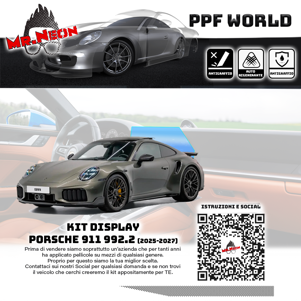 Kit Pellicola Protettiva Display Porsche 911 992.2 2025-2026 – PPF Lucido o Opaco Pretagliato