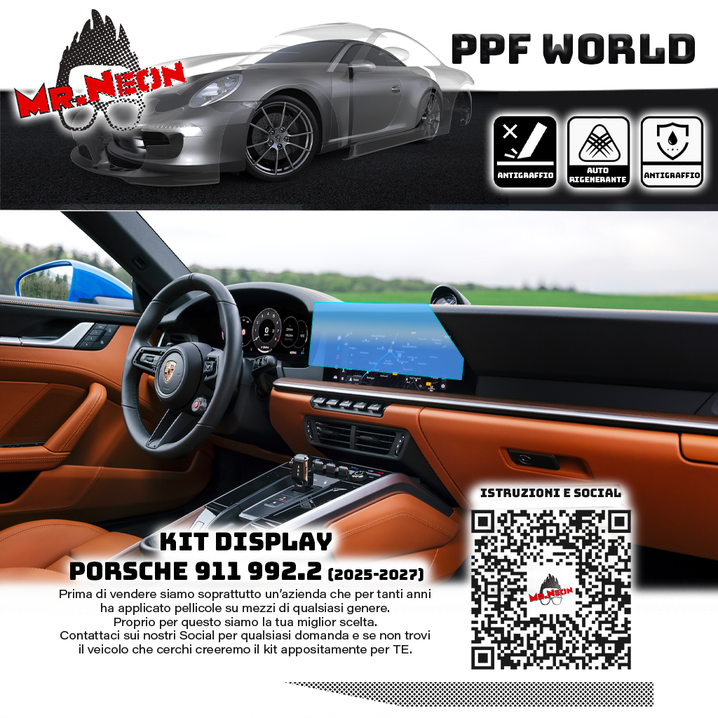 Kit Pellicola Protettiva Display Porsche 911 992.2 2025-2026 – PPF Lucido o Opaco Pretagliato