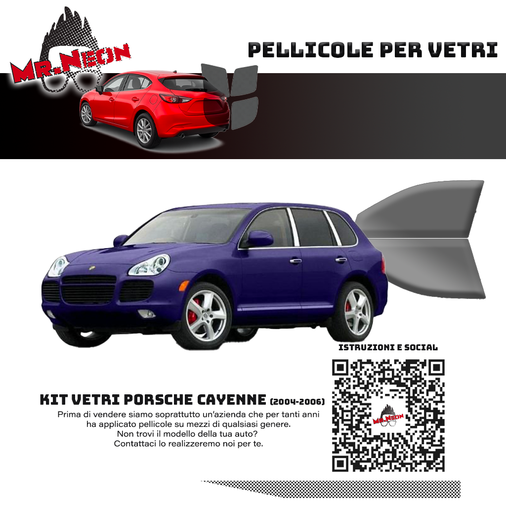 Kit Pellicole Oscuramento Vetri Anteriori Porsche Cayenne 2002-2006 – Pretagliati