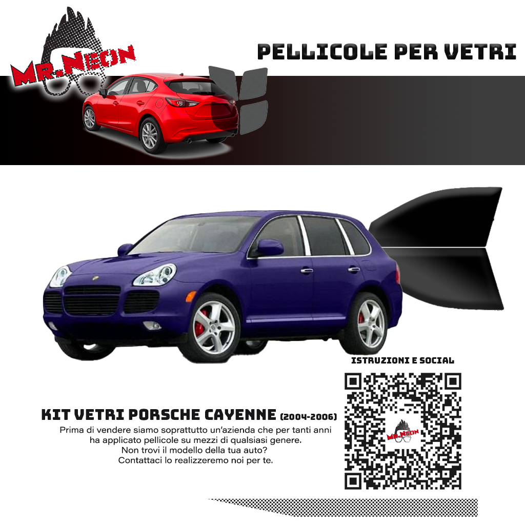 Kit Pellicole Oscuramento Vetri Anteriori Porsche Cayenne 2002-2006 – Pretagliati