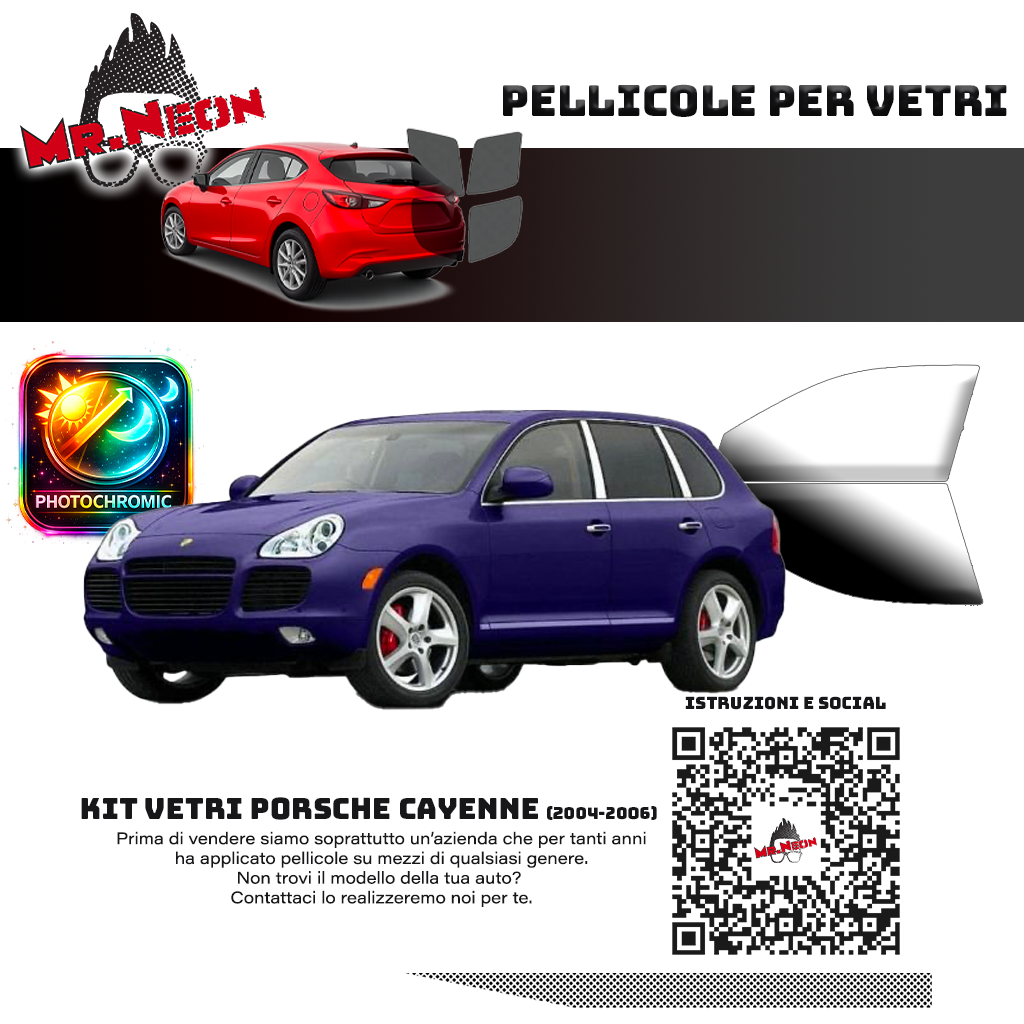 Kit Pellicole Oscuramento Vetri Anteriori Porsche Cayenne 2002-2006 – Pretagliati