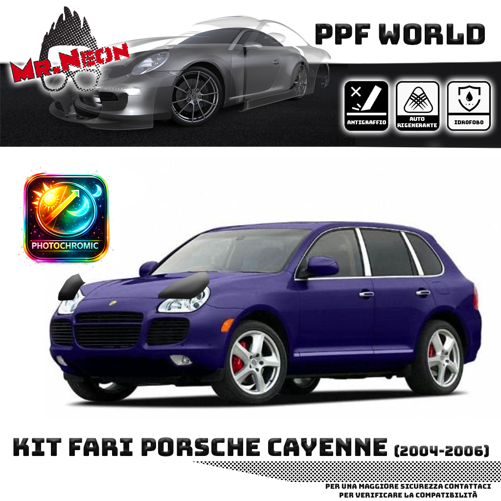 Kit Pellicola Protettiva Fari Porsche Cayenne 2002-2006 – PPF Trasparente o Fotocromatico Pretagliato