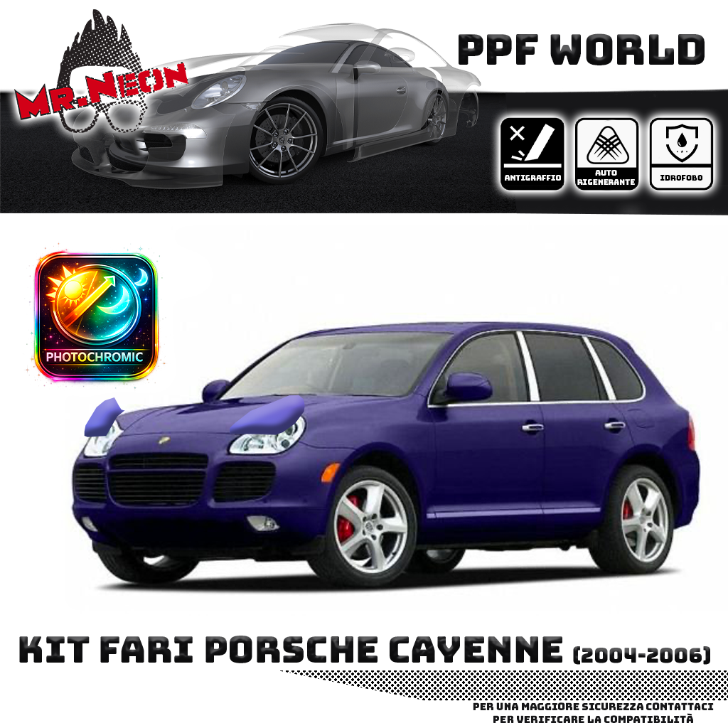 Kit Pellicola Protettiva Fari Porsche Cayenne 2002-2006 – PPF Trasparente o Fotocromatico Pretagliato