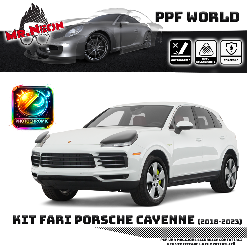 Kit Pellicola Protettiva Fari Porsche Cayenne 3 2018-2023 – PPF Trasparente o Fotocromatico Pretagliato