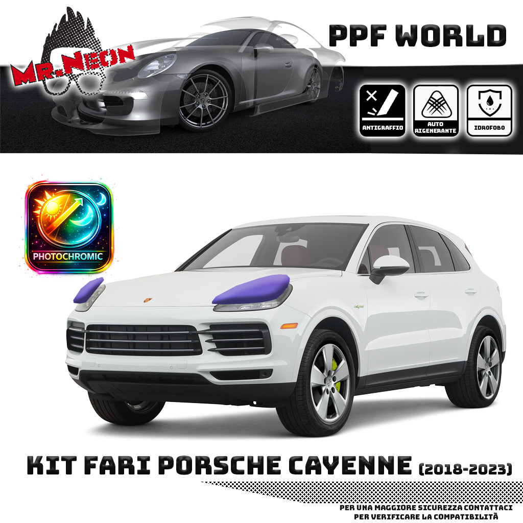 Kit Pellicola Protettiva Fari Porsche Cayenne 3 2018-2023 – PPF Trasparente o Fotocromatico Pretagliato