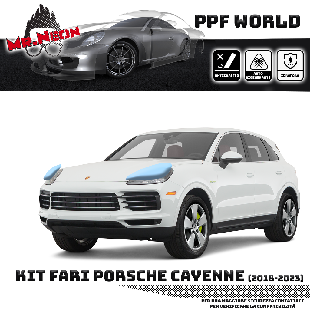 Kit Pellicola Protettiva Fari Porsche Cayenne 3 2018-2023 – PPF Trasparente o Fotocromatico Pretagliato