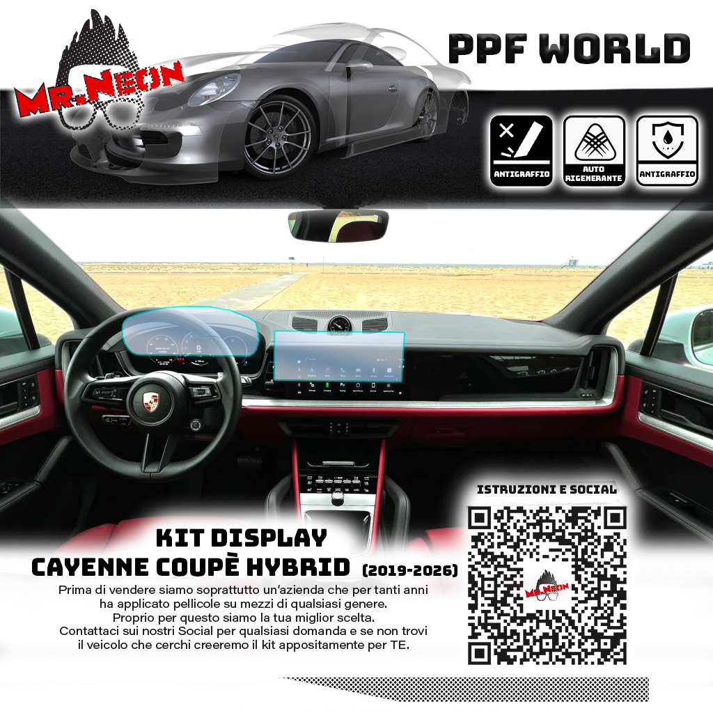 Kit Pellicola Protettiva Display Porsche Cayenne Coupé Hybrid 2024-2026 – PPF Lucido o Opaco Pretagliato
