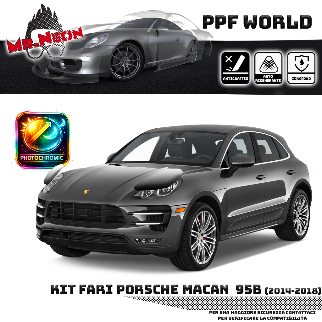 Kit Pellicola Protettiva Fari Porsche Macan 2014-2018 – PPF Trasparente o Fotocromatico Pretagliato