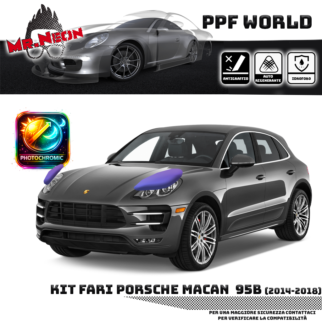 Kit Pellicola Protettiva Fari Porsche Macan 2014-2018 – PPF Trasparente o Fotocromatico Pretagliato