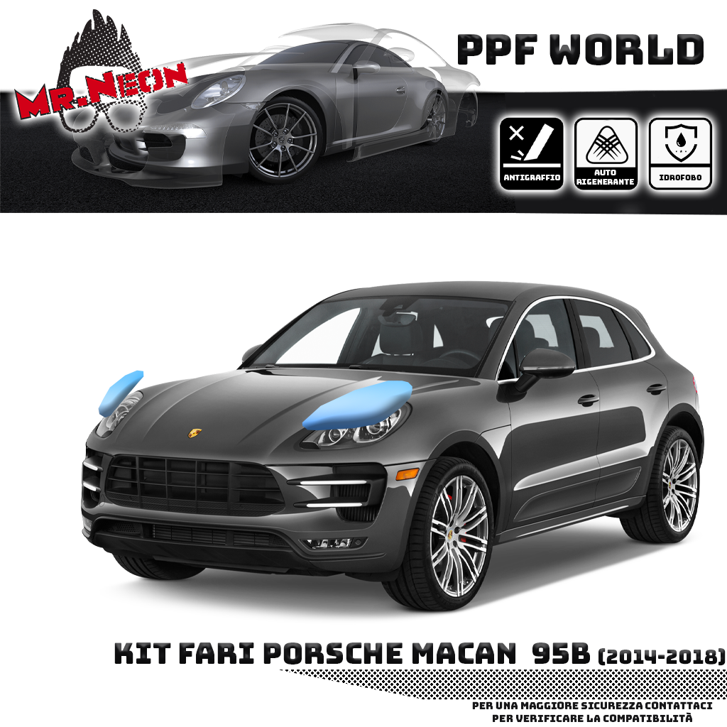 Kit Pellicola Protettiva Fari Porsche Macan 2014-2018 – PPF Trasparente o Fotocromatico Pretagliato