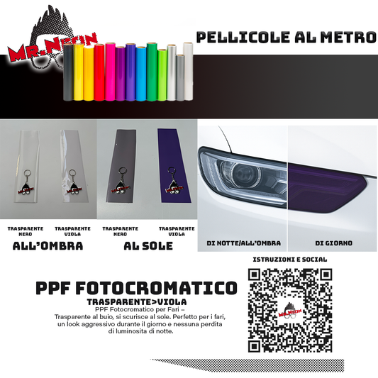 Pellicola PPF Fotocromatica Trasparente → Viola per Fari – Venduta al Metro
