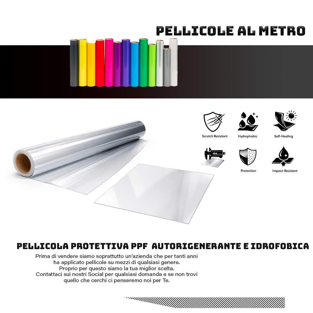 Pellicola PPF Protettiva Trasparente Idrofobica 194 Micron – Fogli 50x50 / 100x100 / 152x152 cm