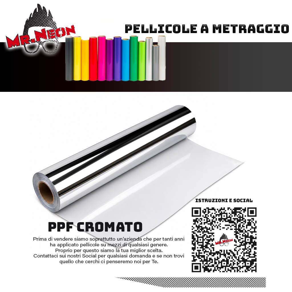 PPF Cromato a Metraggio 152 cm – Pellicola Protettiva Lucida Effetto Specchio