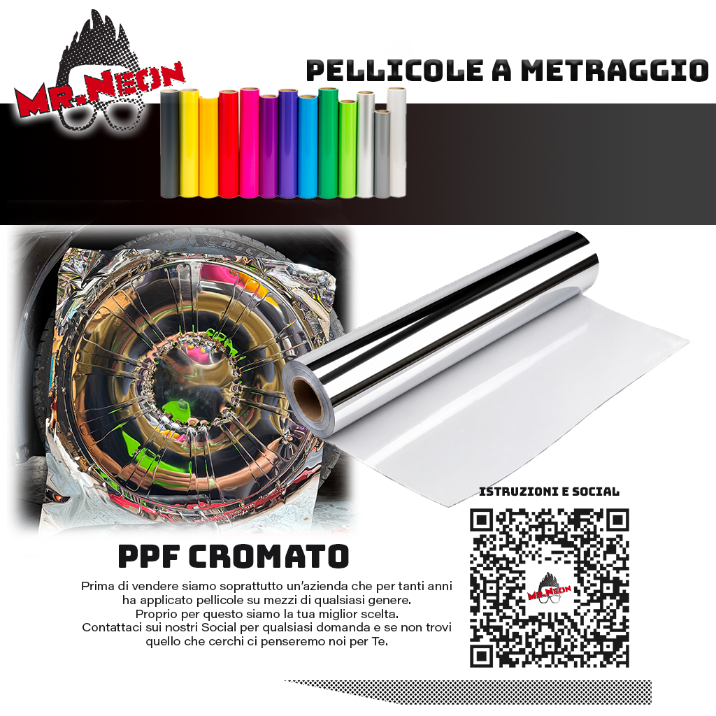 PPF Cromato a Metraggio 152 cm – Pellicola Protettiva Lucida Effetto Specchio