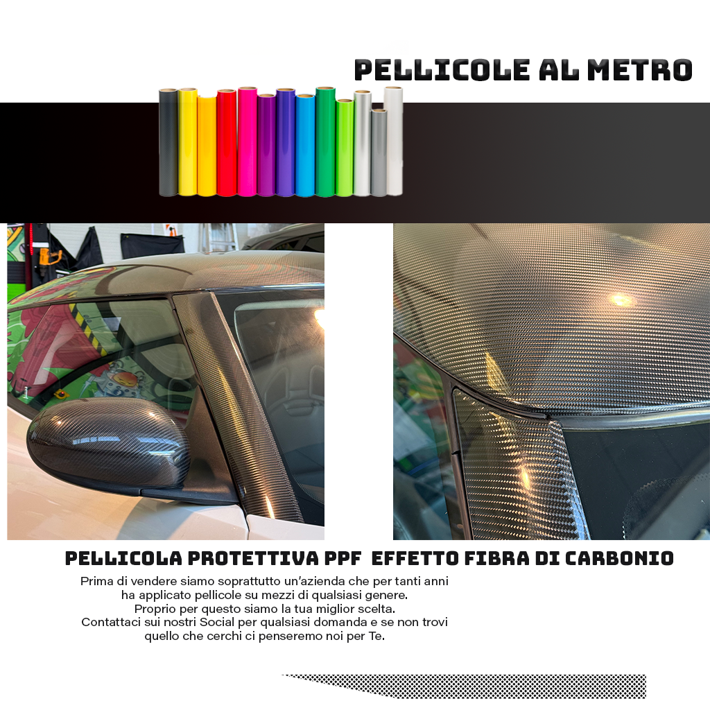 Pellicola PPF Effetto Fibra di Carbonio – Protettiva Anti Graffio – Vari Formati 152 cm