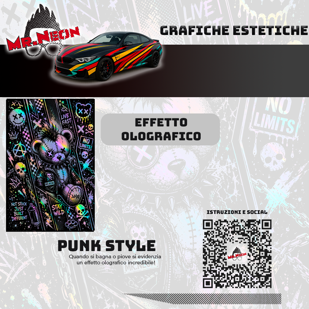 Kit Montanti Auto Grafica Orsetto Punk – Adesivi Laterali Stile Street Art