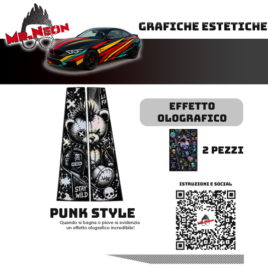 Kit Montanti Auto Grafica Orsetto Punk – Adesivi Laterali Stile Street Art
