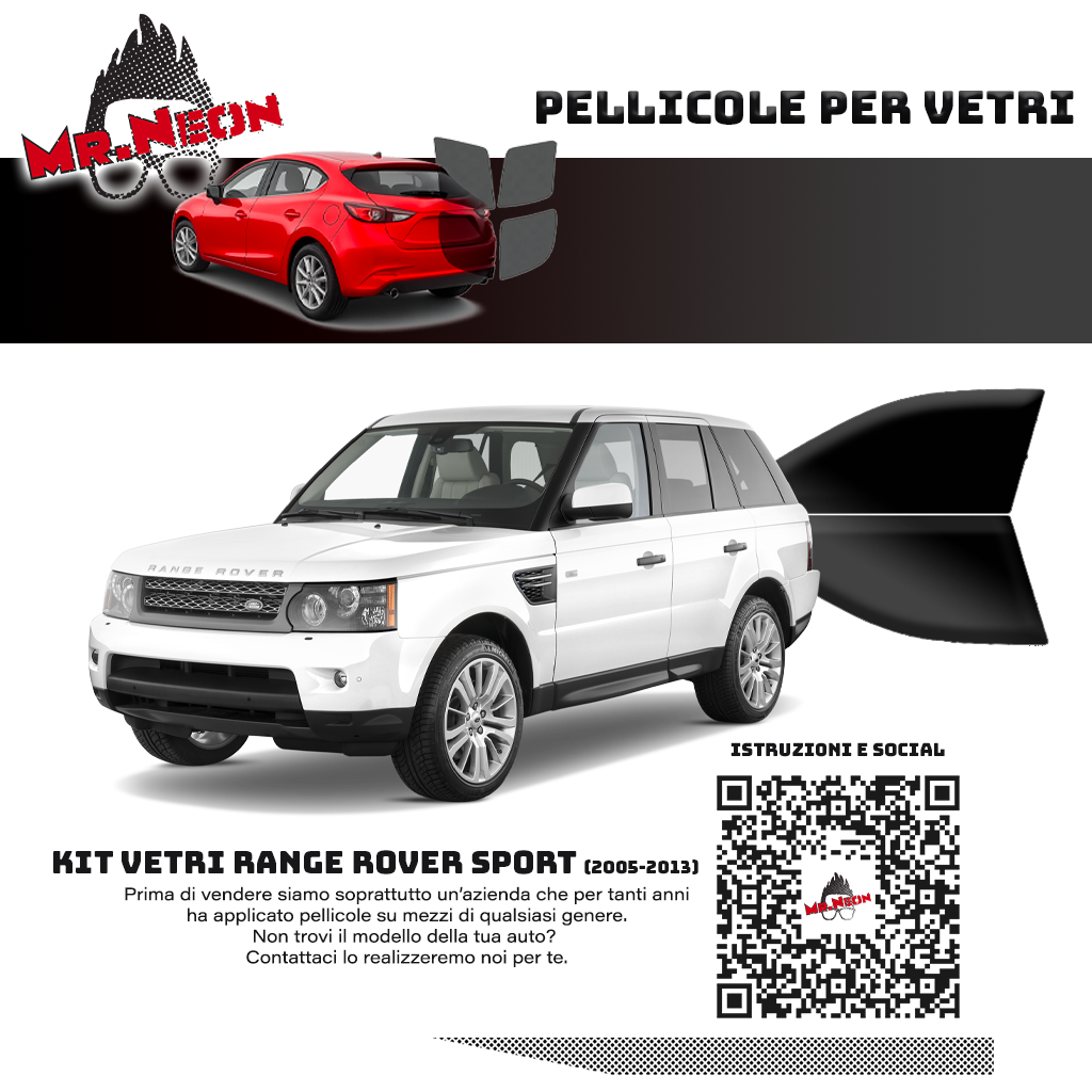 Kit Pellicole Oscuramento Vetri Anteriori Range Rover Sport 2005-2013 – Pretagliati