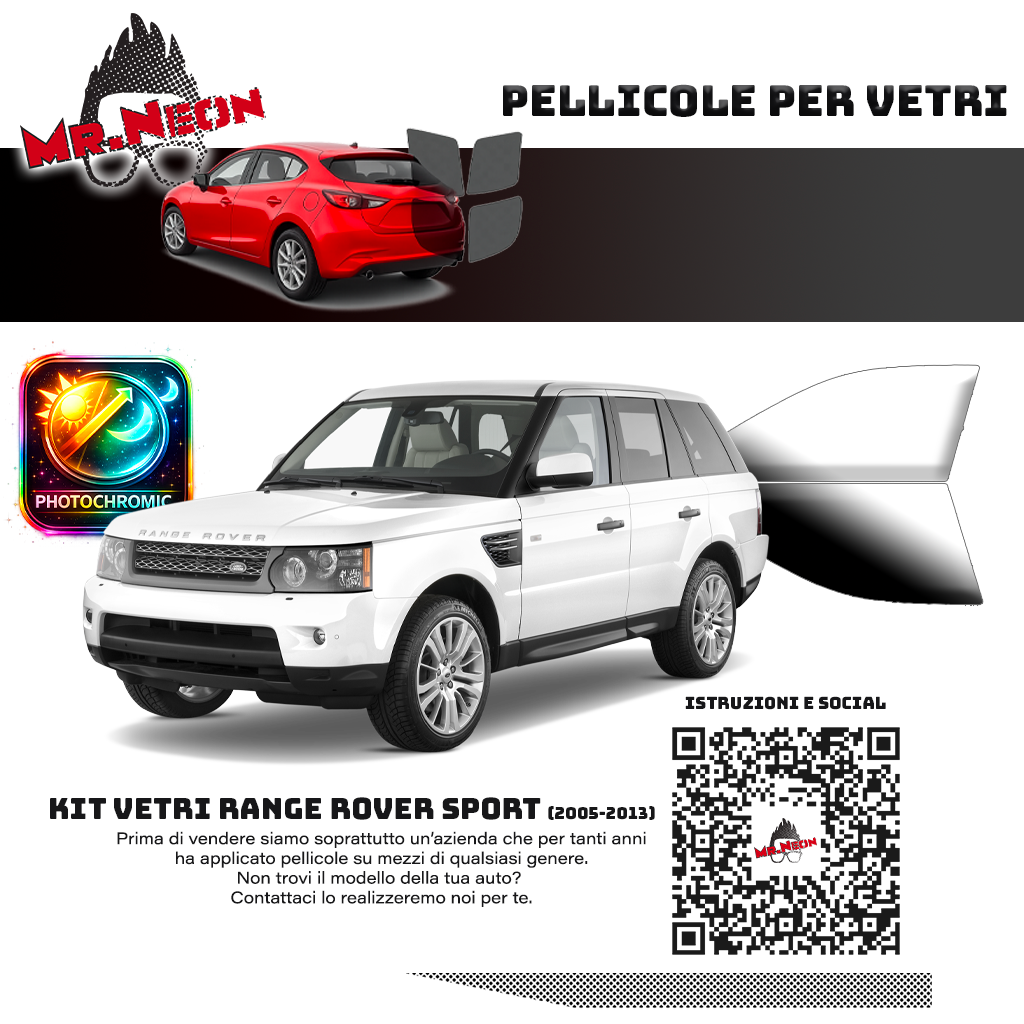 Kit Pellicole Oscuramento Vetri Anteriori Range Rover Sport 2005-2013 – Pretagliati