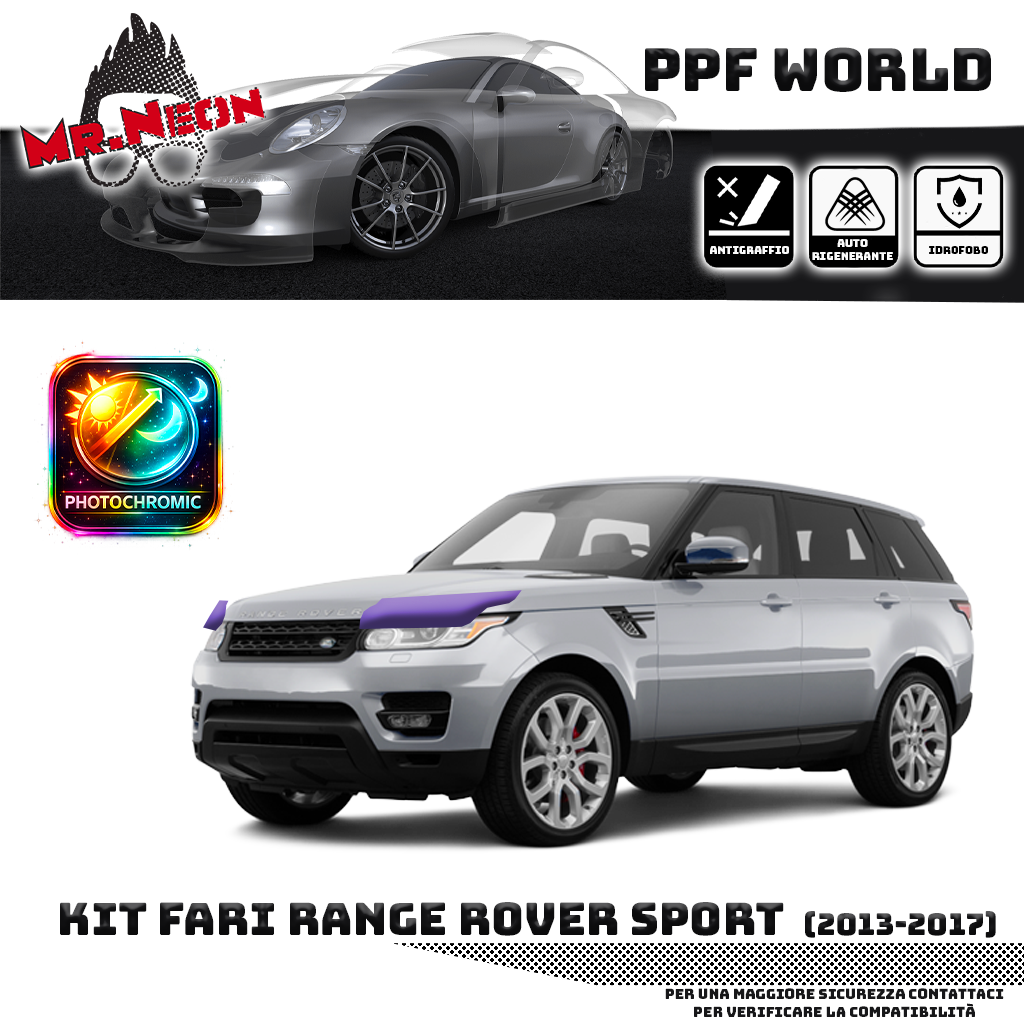 Kit Pellicola Protettiva Fari Range Rover Sport L494 2013-2017 – PPF Trasparente o Fotocromatico Pretagliato