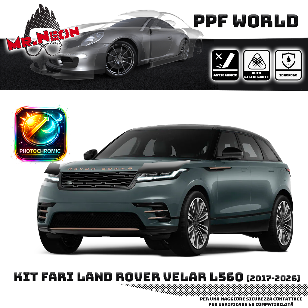 Kit Pellicola Protettiva Fari Range Rover Velar L560 2017-2026 - PPF Trasparente o Fotocromatico Pretagliato