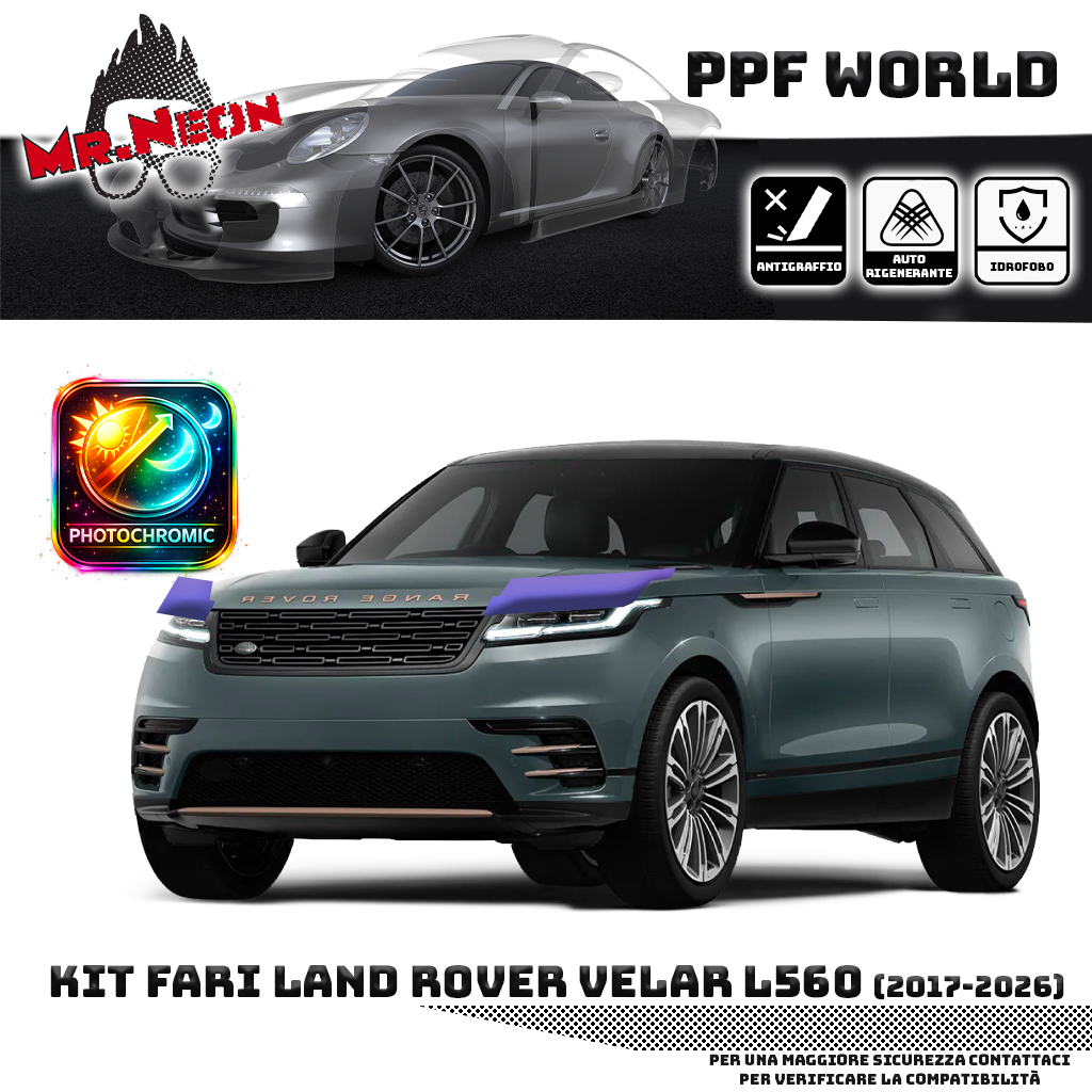 Kit Pellicola Protettiva Fari Range Rover Velar L560 2017-2026 - PPF Trasparente o Fotocromatico Pretagliato