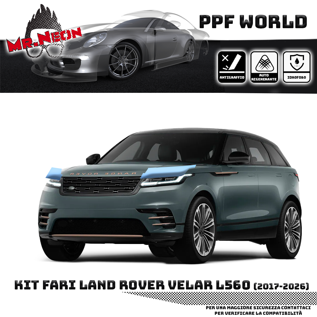 Kit Pellicola Protettiva Fari Range Rover Velar L560 2017-2026 - PPF Trasparente o Fotocromatico Pretagliato