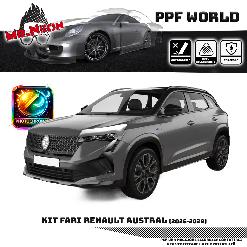 Kit PPF Fari Anteriori Renault Austral 2026-in poi – Trasparente o Fotocromatico Pretagliato
