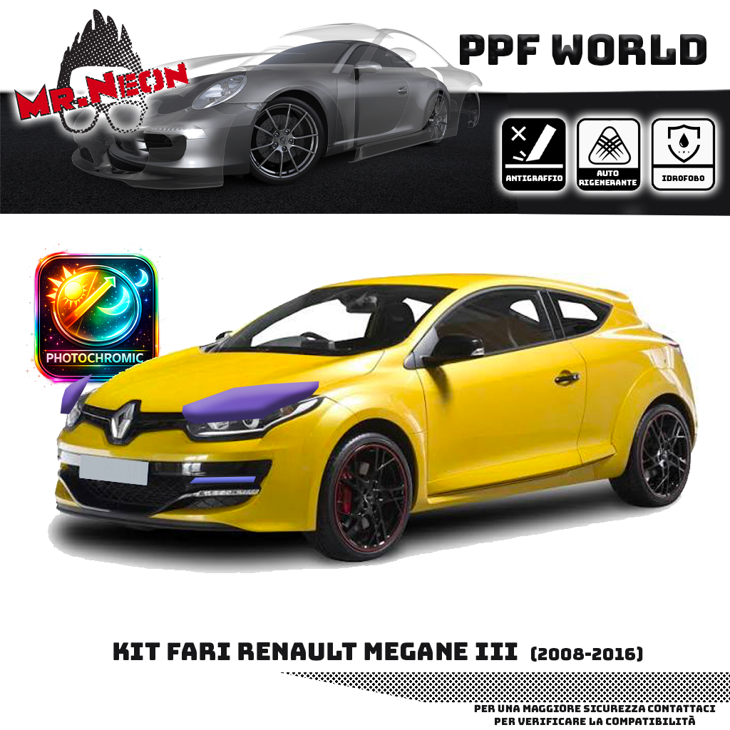 Kit Pellicola Protettiva Fari Renault Mégane 3 2008-2016 – PPF Trasparente o Fotocromatico Pretagliato