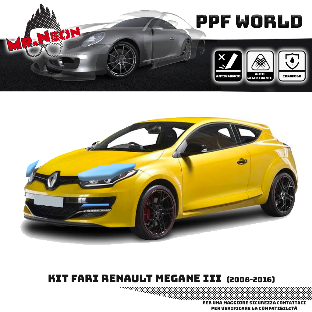 Kit Pellicola Protettiva Fari Renault Mégane 3 2008-2016 – PPF Trasparente o Fotocromatico Pretagliato