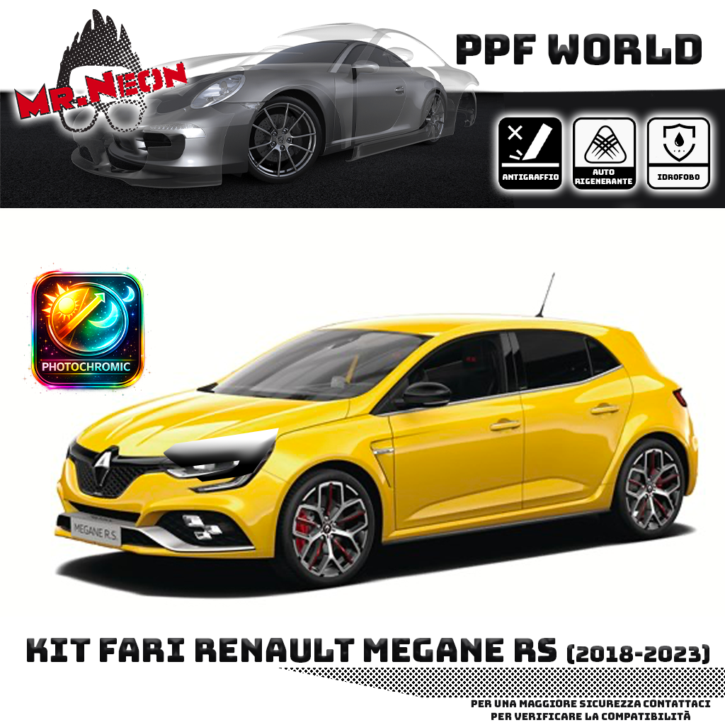 Kit Pellicola Protettiva Fari Renault Megane RS (2018–2023) – PPF Trasparente o Fotocromatico Pretagliato