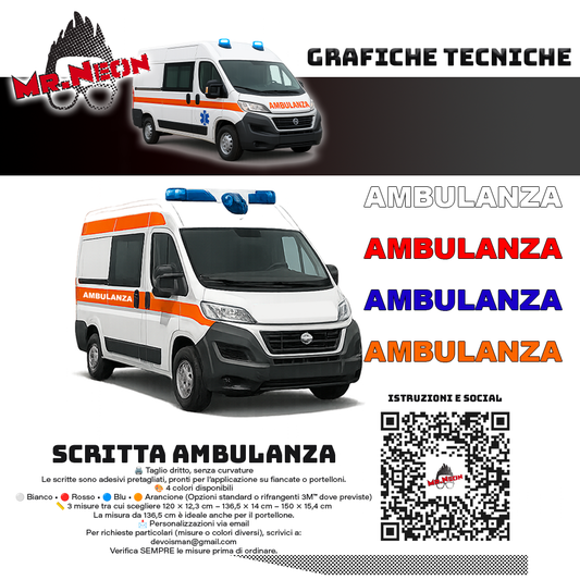 Scritte AMBULANZA per Fiancate e Portellone – Standard / Rifrangente – 3 Formati