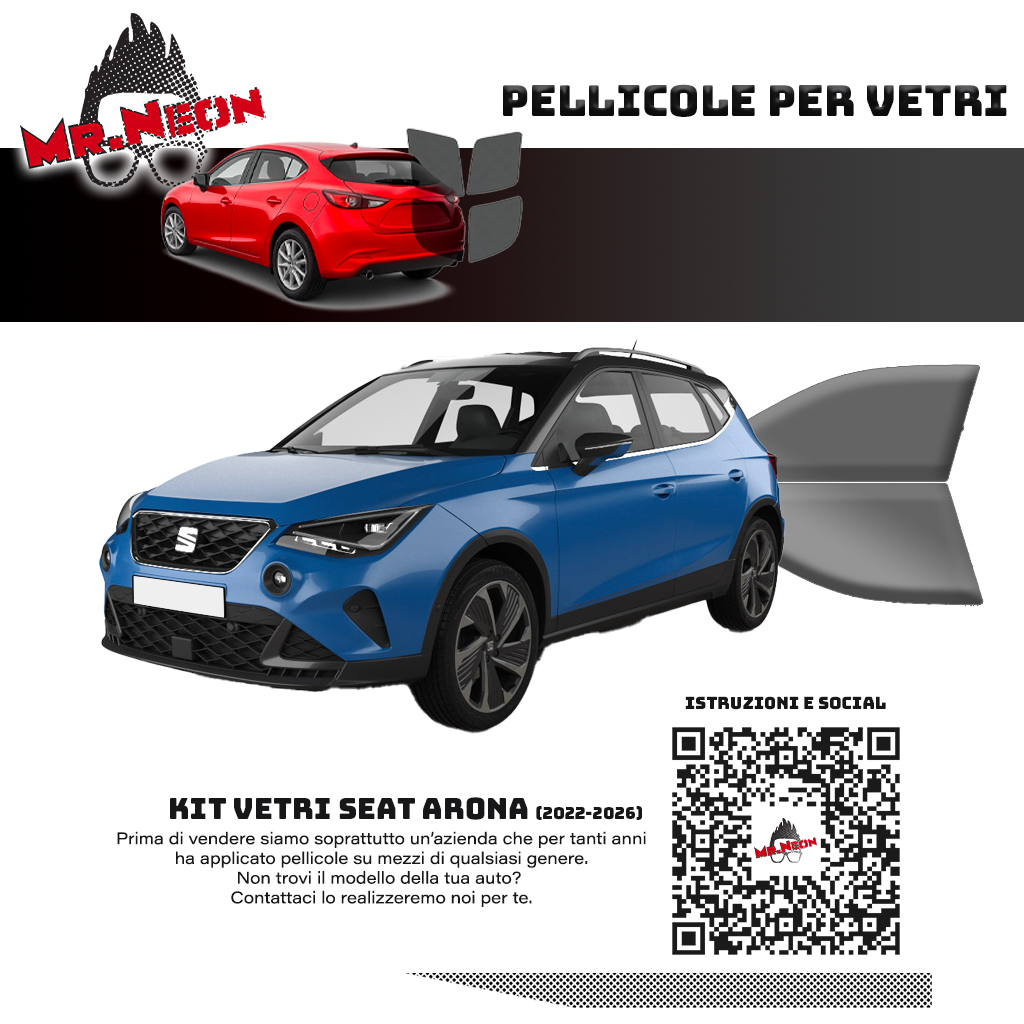 Kit Pellicole Oscuramento Vetri Anteriori Seat Arona 2021-2026 – Pretagliati
