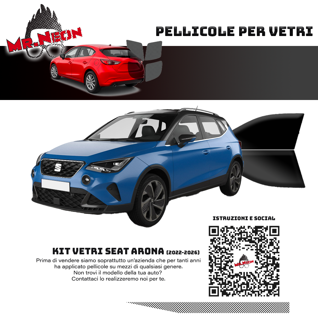 Kit Pellicole Oscuramento Vetri Anteriori Seat Arona 2021-2026 – Pretagliati