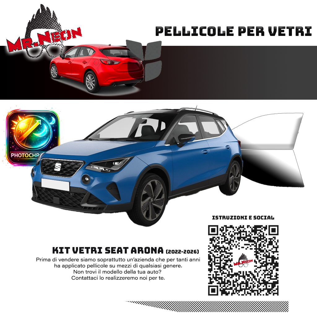 Kit Pellicole Oscuramento Vetri Anteriori Seat Arona 2021-2026 – Pretagliati