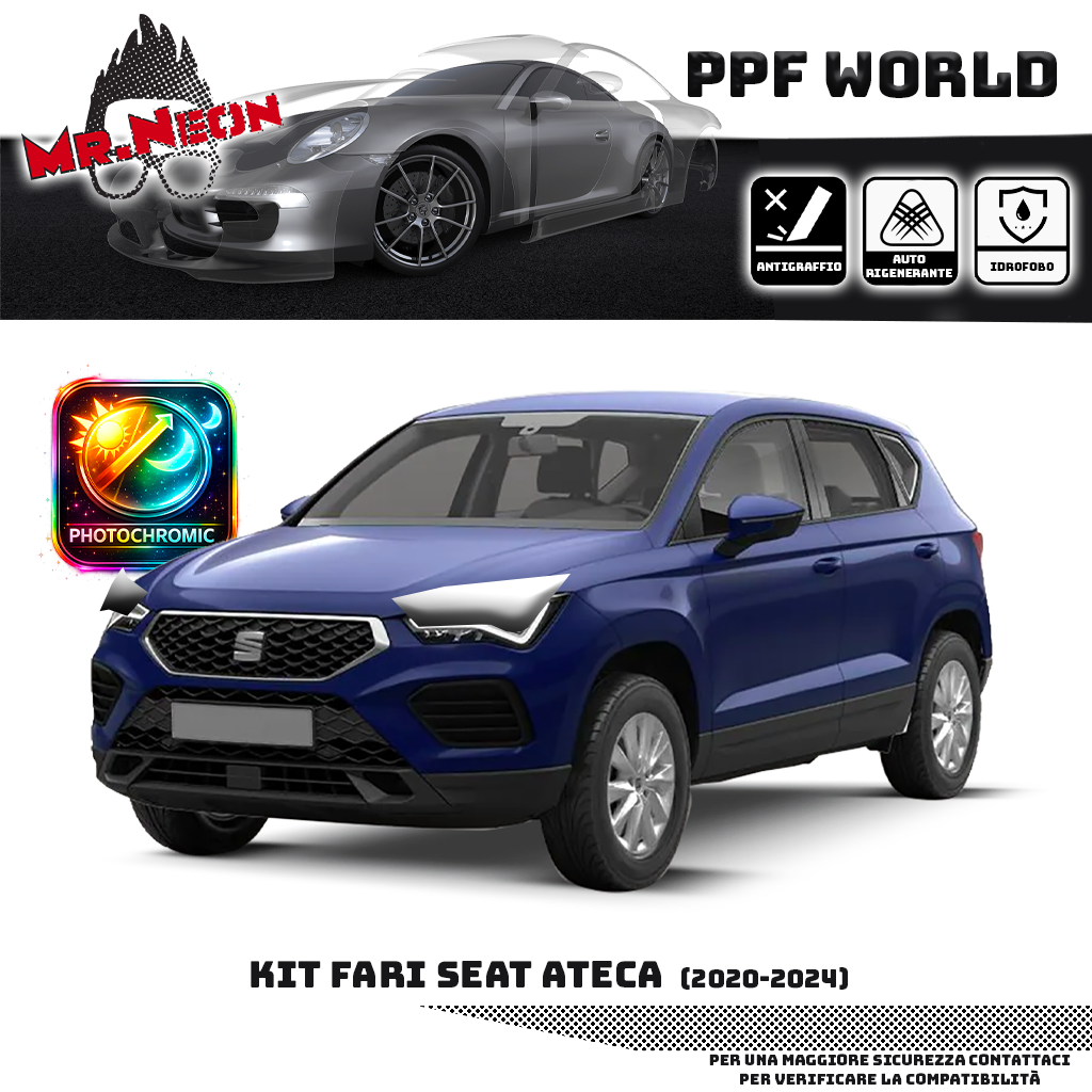 Kit PPF Fari Anteriori SEAT Ateca Facelift 2020-2024 – Trasparente o Fotocromatico Pretagliato