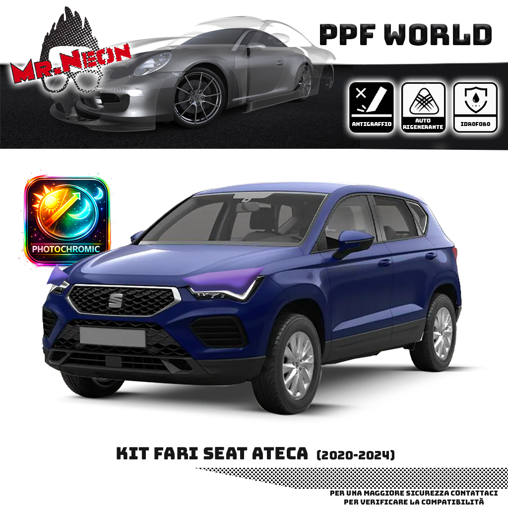 Kit PPF Fari Anteriori SEAT Ateca Facelift 2020-2024 – Trasparente o Fotocromatico Pretagliato