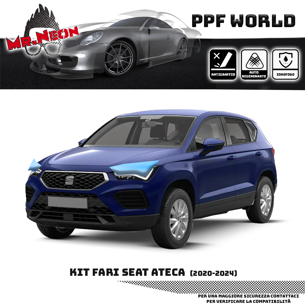 Kit PPF Fari Anteriori SEAT Ateca Facelift 2020-2024 – Trasparente o Fotocromatico Pretagliato