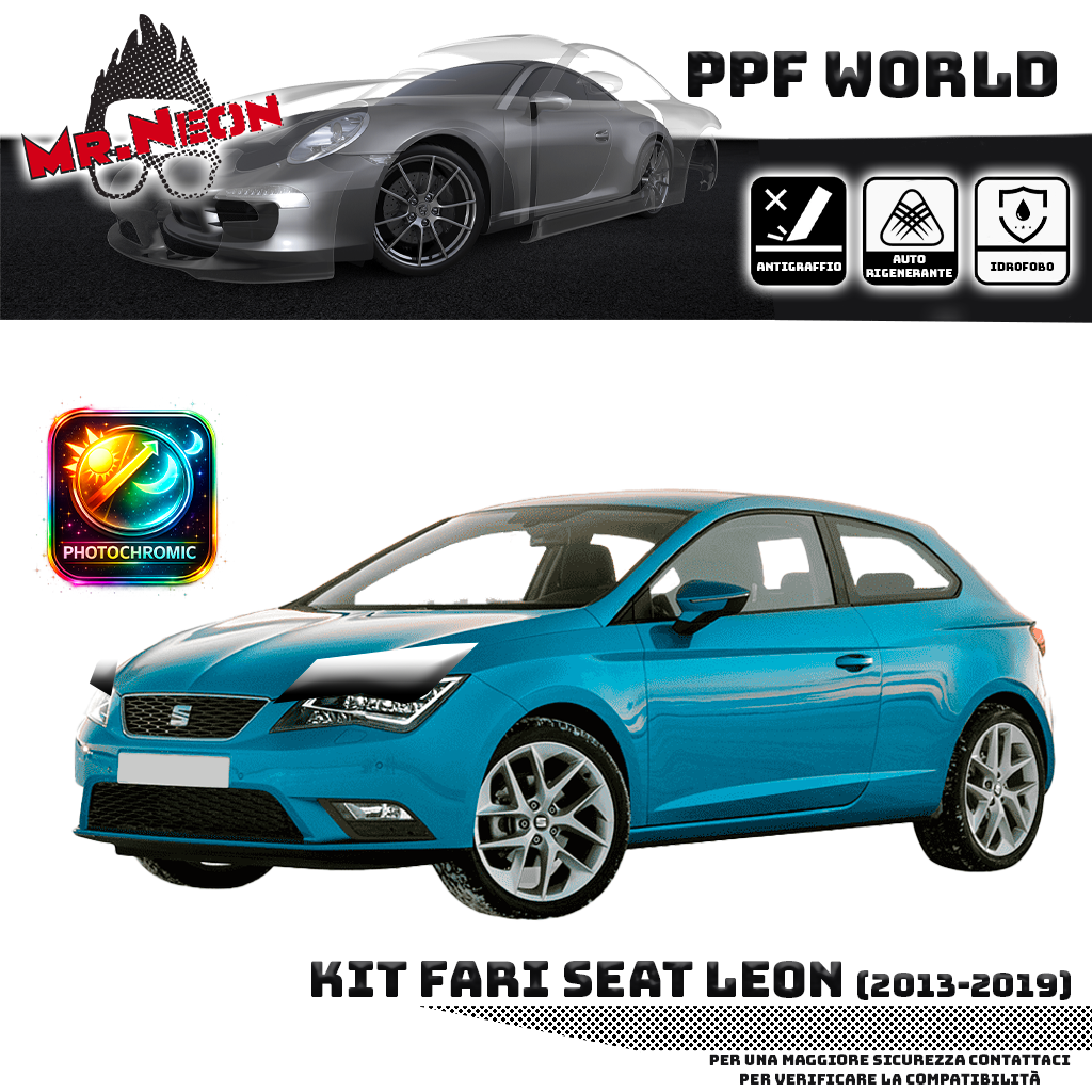 Kit Pellicola Protettiva Fari Seat Leon 5F (2013–2019) – PPF Trasparente o Fotocromatico Pretagliato