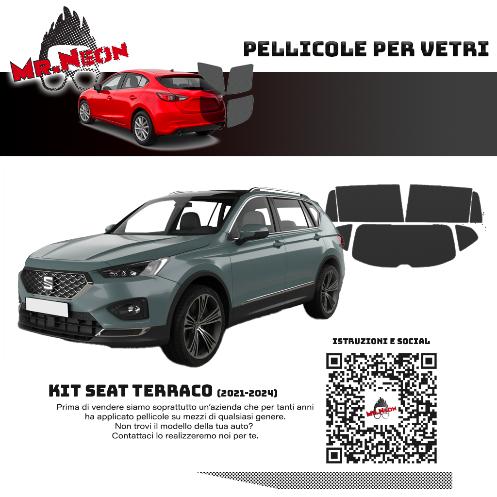 Kit Pellicole Oscuranti Vetri Posteriori SEAT Tarraco (2021–2024) – Pretagliate Fotocromatiche o 65% 80% 95%