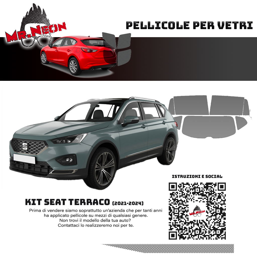 Kit Pellicole Oscuranti Vetri Posteriori SEAT Tarraco (2021–2024) – Pretagliate Fotocromatiche o 65% 80% 95%