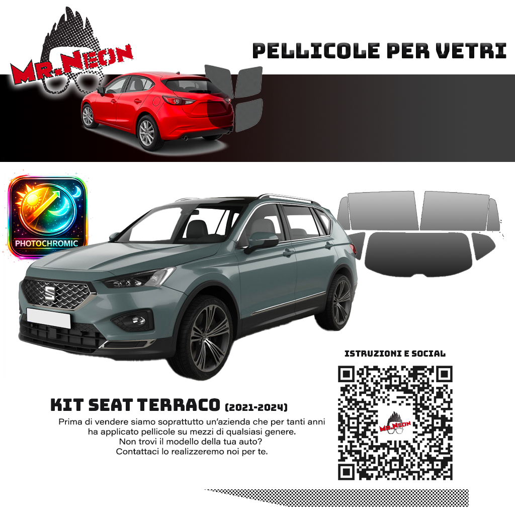 Kit Pellicole Oscuranti Vetri Posteriori SEAT Tarraco (2021–2024) – Pretagliate Fotocromatiche o 65% 80% 95%